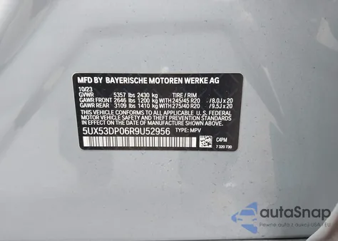 2024 BMW X3 xDrive30I z USA, uszkodzony, nr VIN 5UX53DP06R9U52956